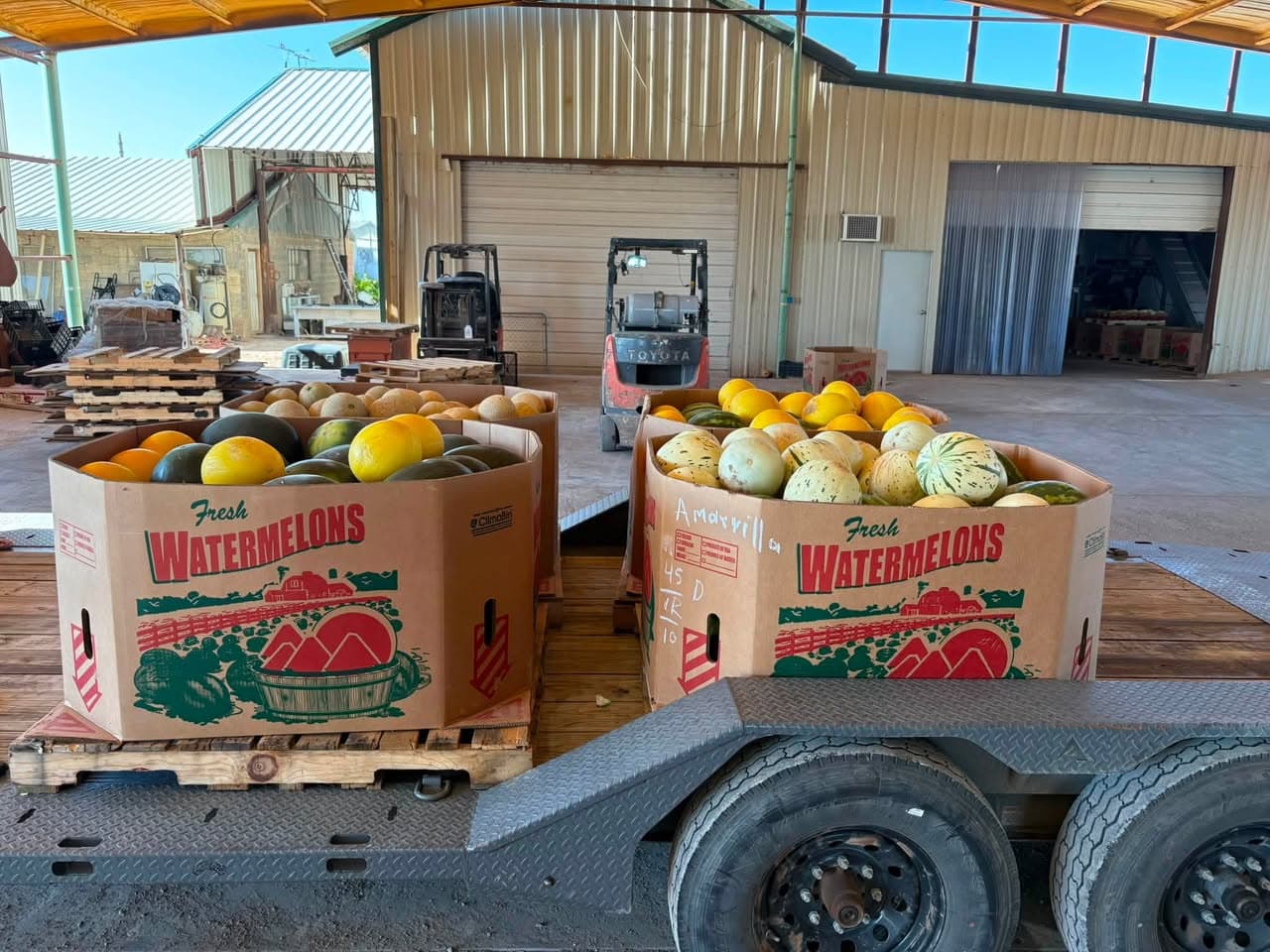 A trailer packed with seasonal West Texas melons